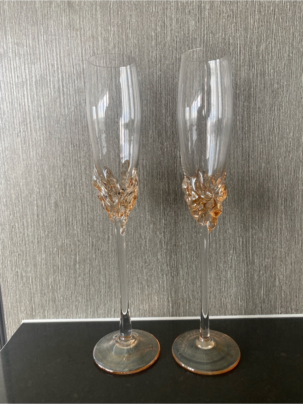 Handblown Champagne Flutes Set Of 2 with Gold Accents